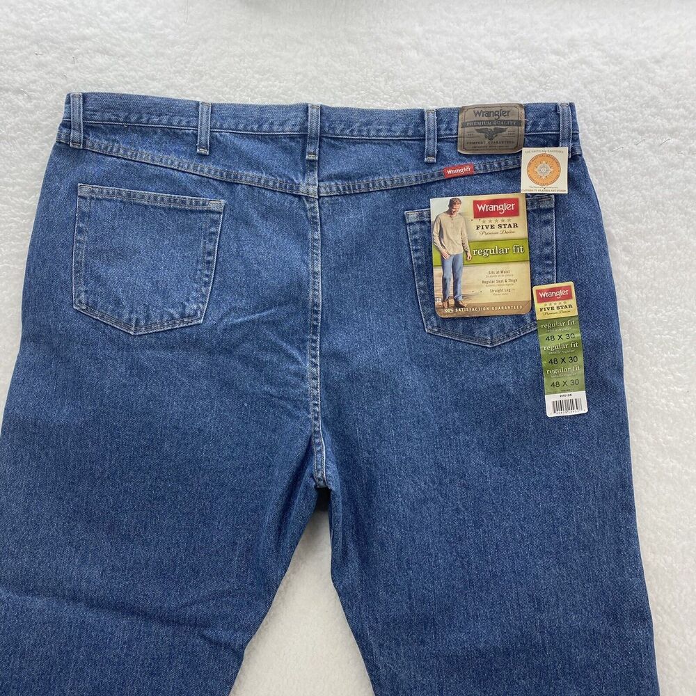 Wrangler Jeans Men 48x30 Blue Five Star Regular Fit Denim Sits at Waist Med Wash - Picture 10 of 16